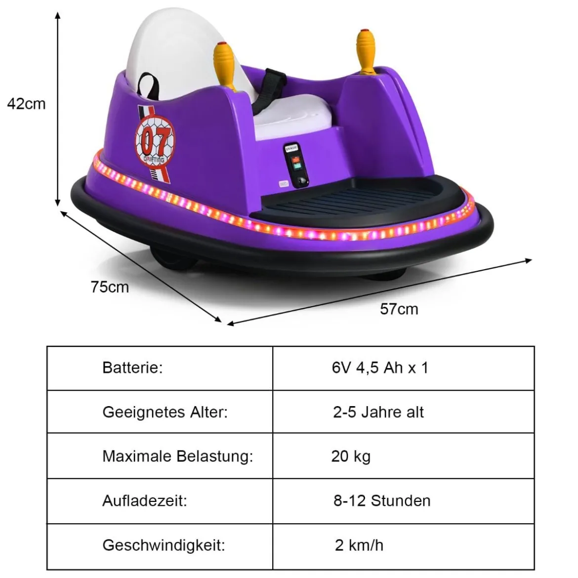 6V Aufsitz Autoscooter mit Bunten Lichtern & Fernbedienung & 360 Grad Rotation Bumper Car