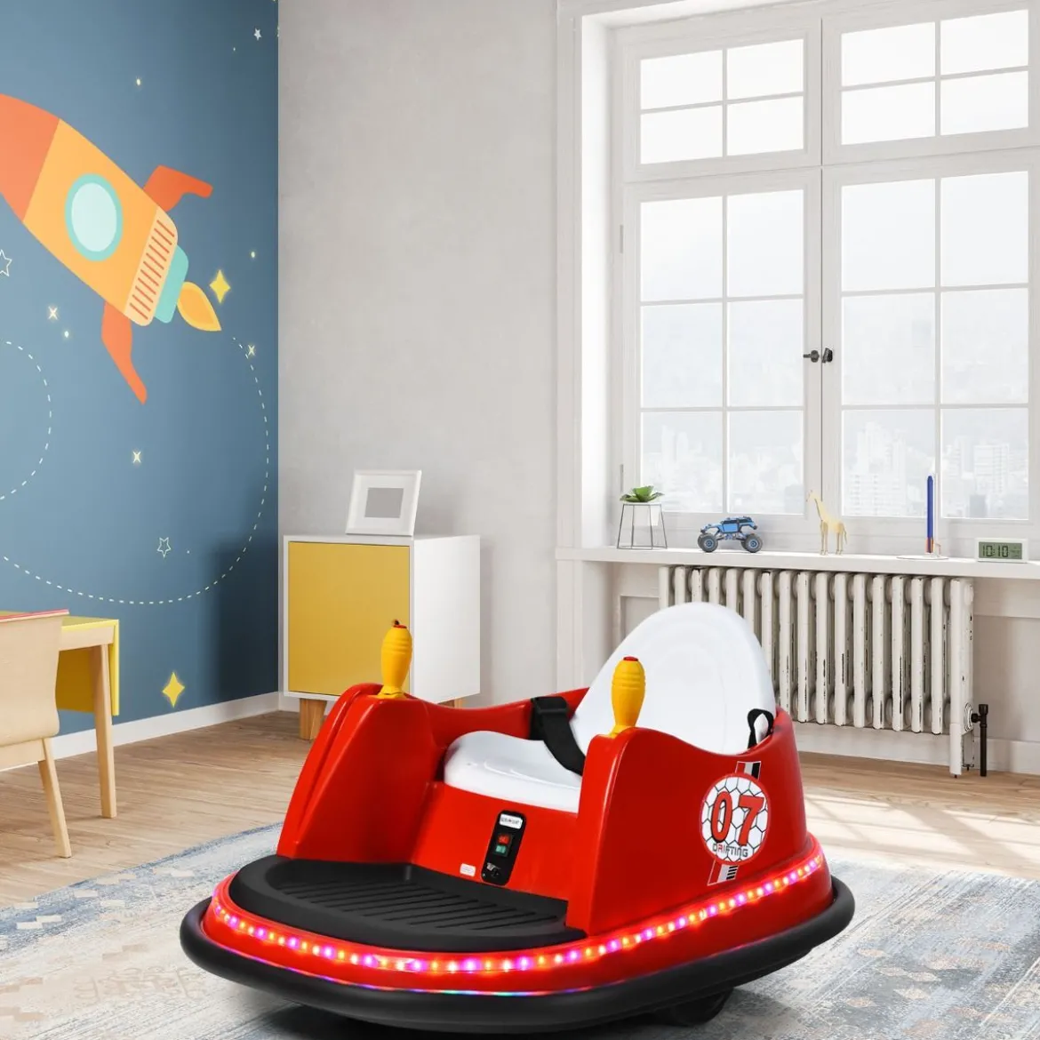 6V Aufsitz Autoscooter mit Bunten Lichtern & Fernbedienung & 360 Grad Rotation Bumper Car