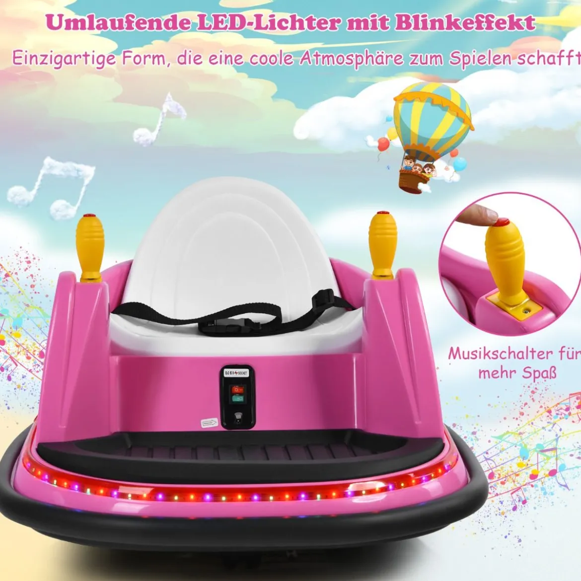 6V Aufsitz Autoscooter mit Bunten Lichtern & Fernbedienung & 360 Grad Rotation Bumper Car