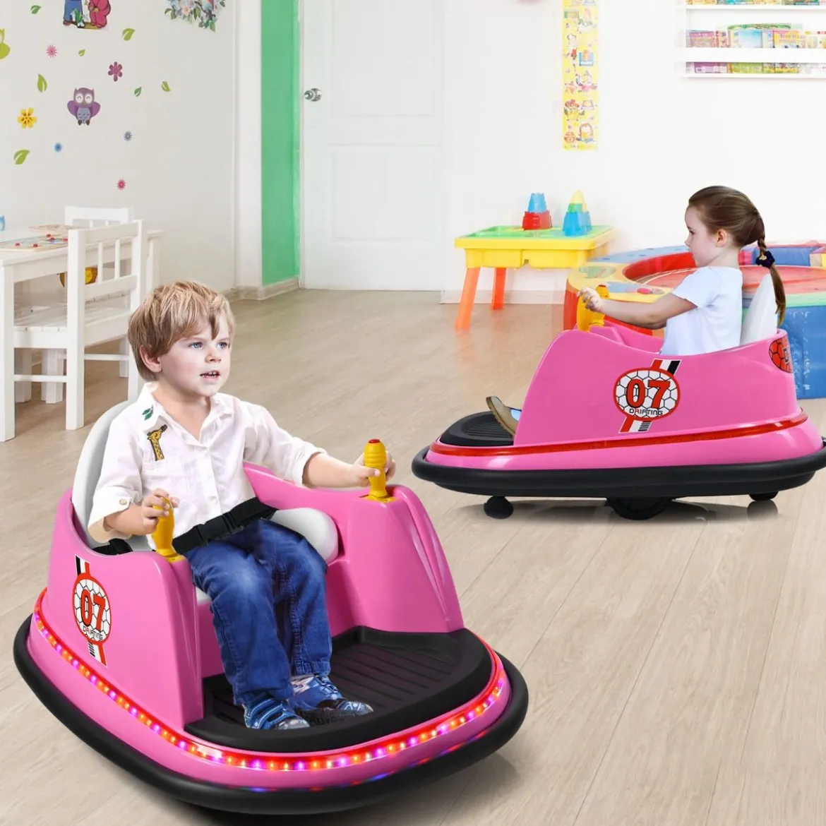 6V Aufsitz Autoscooter mit Bunten Lichtern & Fernbedienung & 360 Grad Rotation Bumper Car