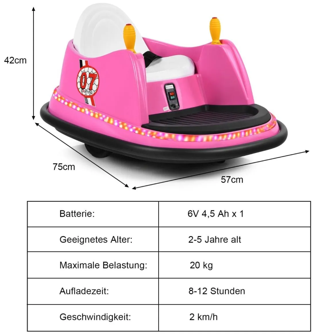 6V Aufsitz Autoscooter mit Bunten Lichtern & Fernbedienung & 360 Grad Rotation Bumper Car