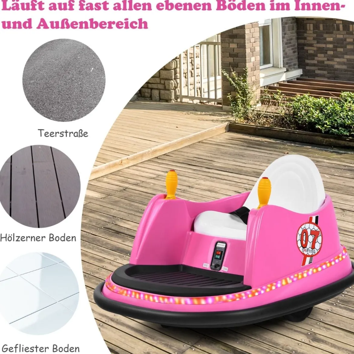 6V Aufsitz Autoscooter mit Bunten Lichtern & Fernbedienung & 360 Grad Rotation Bumper Car