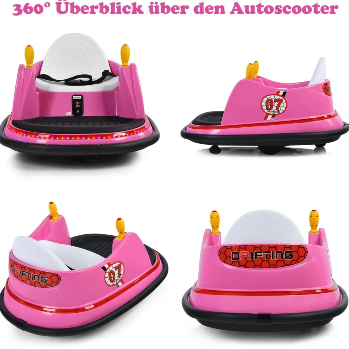 6V Aufsitz Autoscooter mit Bunten Lichtern & Fernbedienung & 360 Grad Rotation Bumper Car