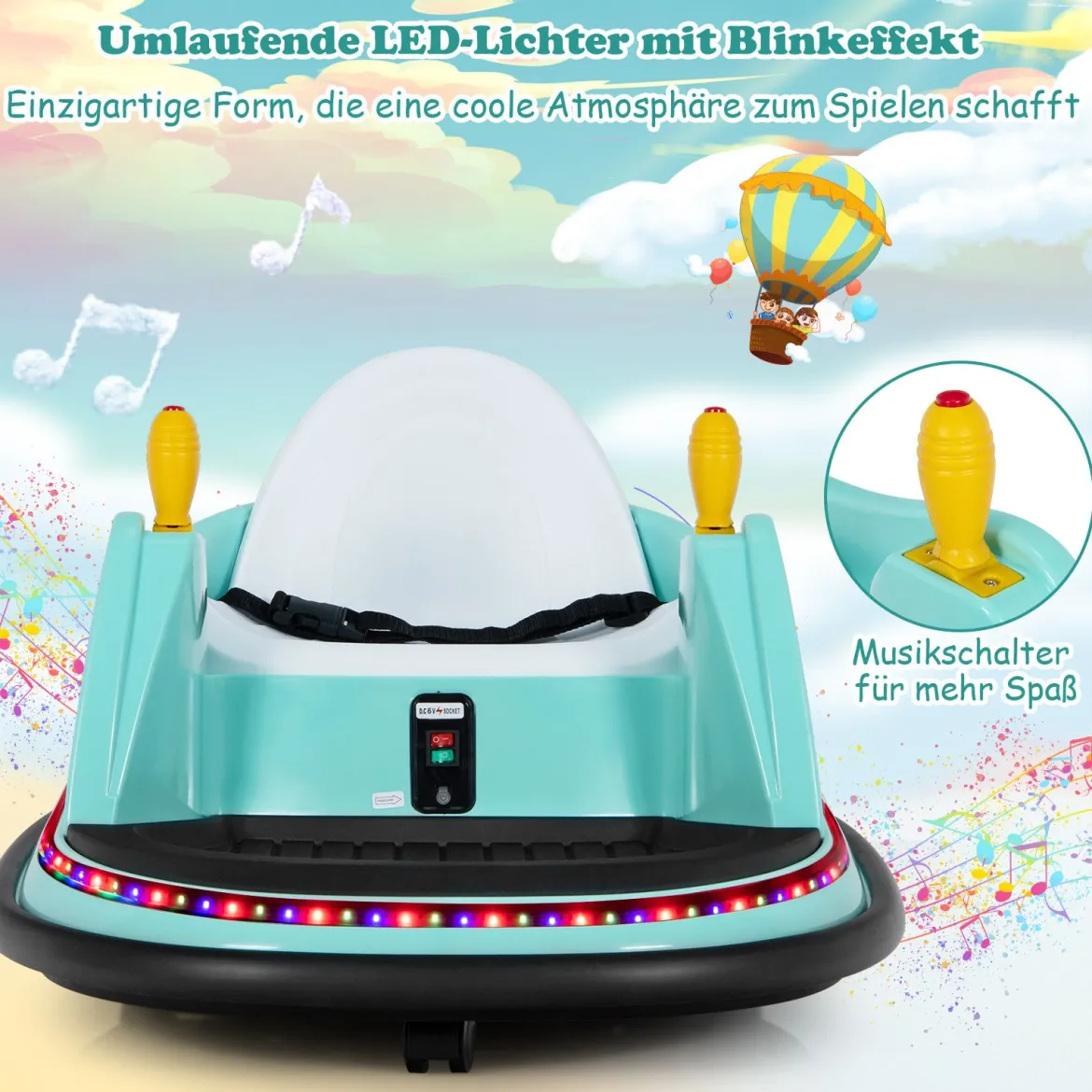 6V Aufsitz Autoscooter mit Bunten Lichtern & Fernbedienung & 360 Grad Rotation Bumper Car
