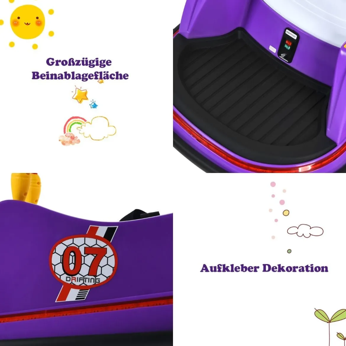 6V Aufsitz Autoscooter mit Bunten Lichtern & Fernbedienung & 360 Grad Rotation Bumper Car