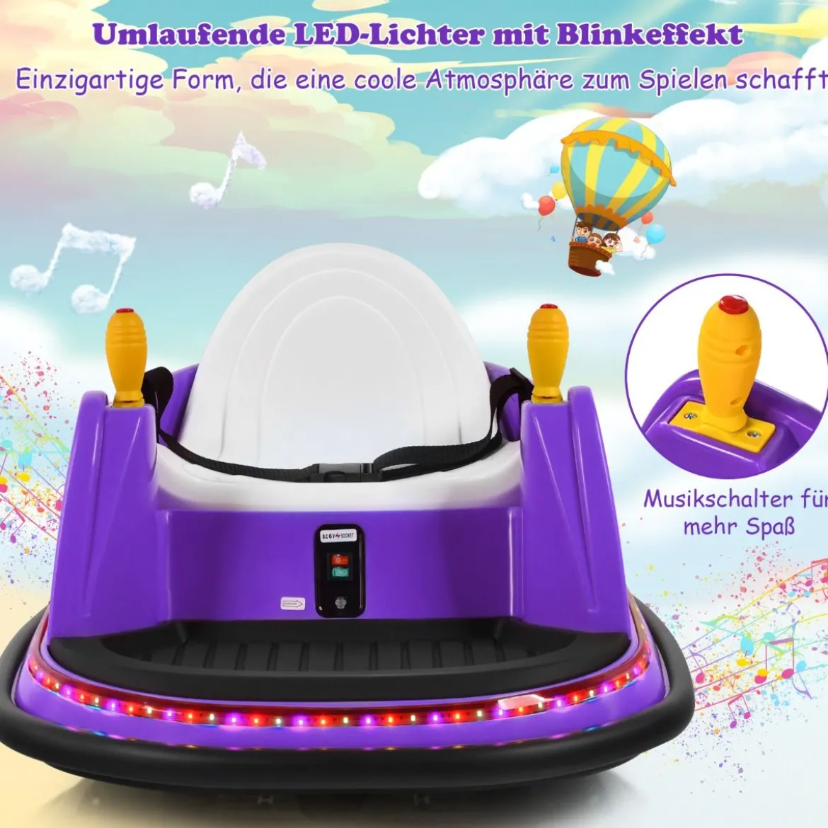 6V Aufsitz Autoscooter mit Bunten Lichtern & Fernbedienung & 360 Grad Rotation Bumper Car
