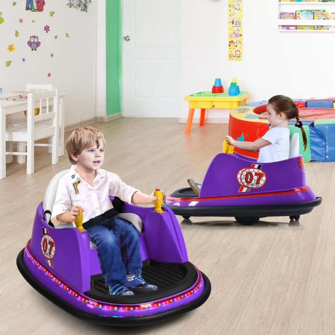 6V Aufsitz Autoscooter mit Bunten Lichtern & Fernbedienung & 360 Grad Rotation Bumper Car