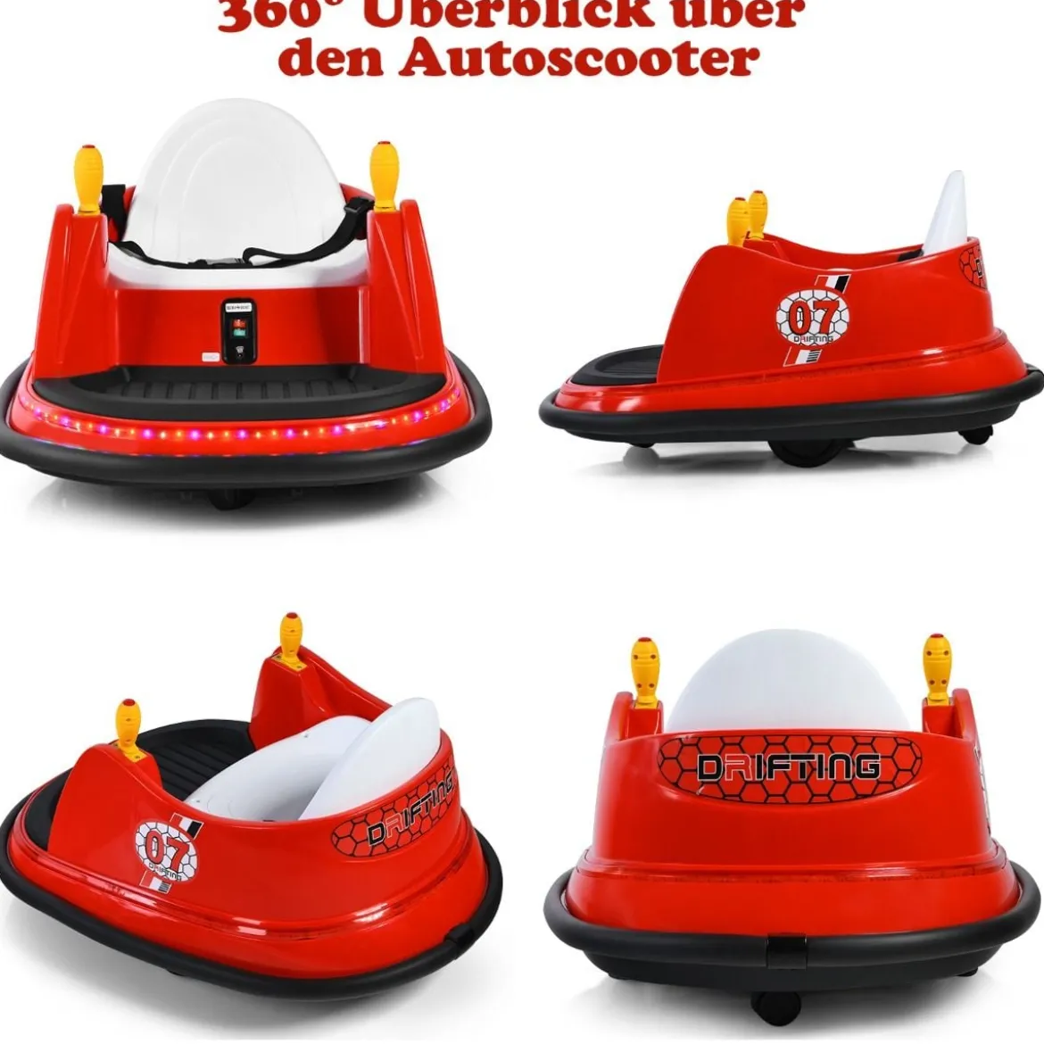 6V Aufsitz Autoscooter mit Bunten Lichtern & Fernbedienung & 360 Grad Rotation Bumper Car