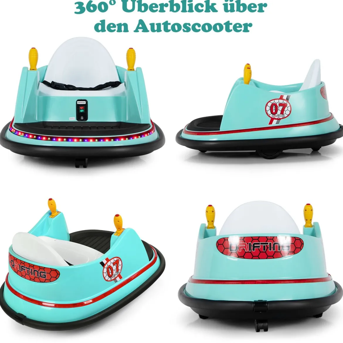 6V Aufsitz Autoscooter mit Bunten Lichtern & Fernbedienung & 360 Grad Rotation Bumper Car