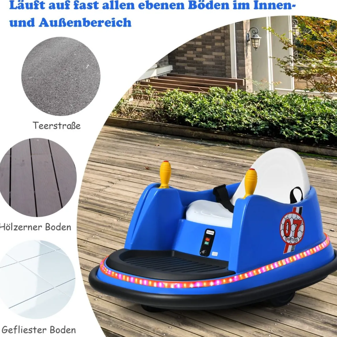 6V Aufsitz Autoscooter mit Bunten Lichtern & Fernbedienung & 360 Grad Rotation Bumper Car