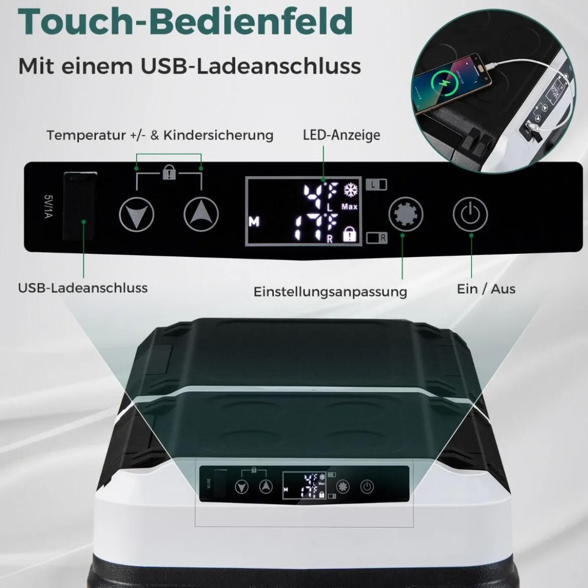 12V-Autokühlschrank mit 2 Kühlzonen 40L Tragbarer Gefrierschrank mit Kompressor (-20℃~20℃)