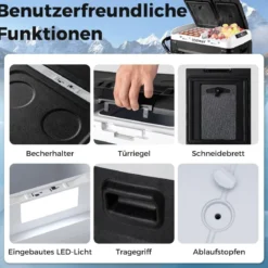 12V-Autokühlschrank mit 2 Kühlzonen 40L Tragbarer Gefrierschrank mit Kompressor (-20℃~20℃)