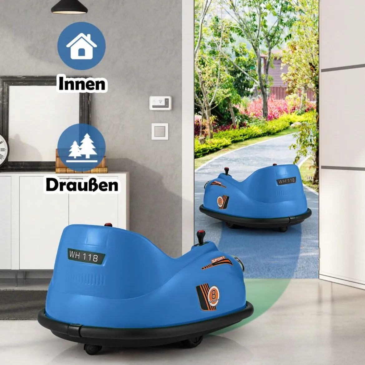 12V Autoscooter Kinder Elektro Bumper Car mit Fernsteuerung & LED-Lichtern & Musik Blau/Rosa/Rot