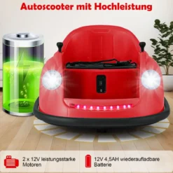 12V Autoscooter Kinder Elektro Bumper Car mit Fernsteuerung & LED-Lichtern & Musik Blau/Rosa/Rot