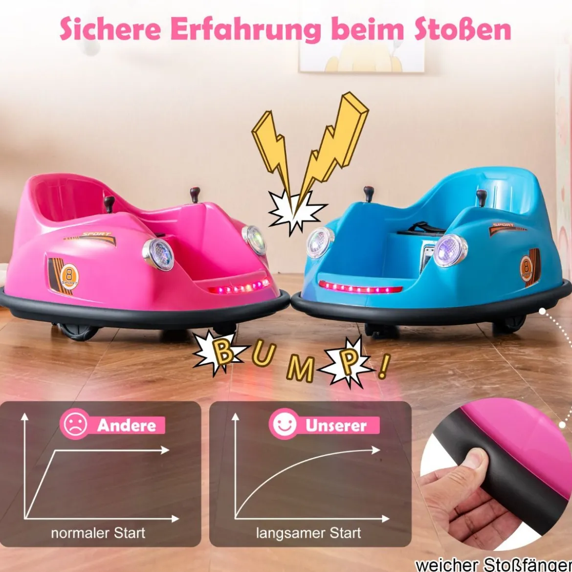 12V Autoscooter Kinder Elektro Bumper Car mit Fernsteuerung & LED-Lichtern & Musik Blau/Rosa/Rot