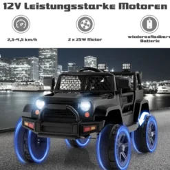 12V Batteriebetriebenes Kinderfahrzeug Elektrisches Kinderfahrzeug mit Fernbedienung Schwarz