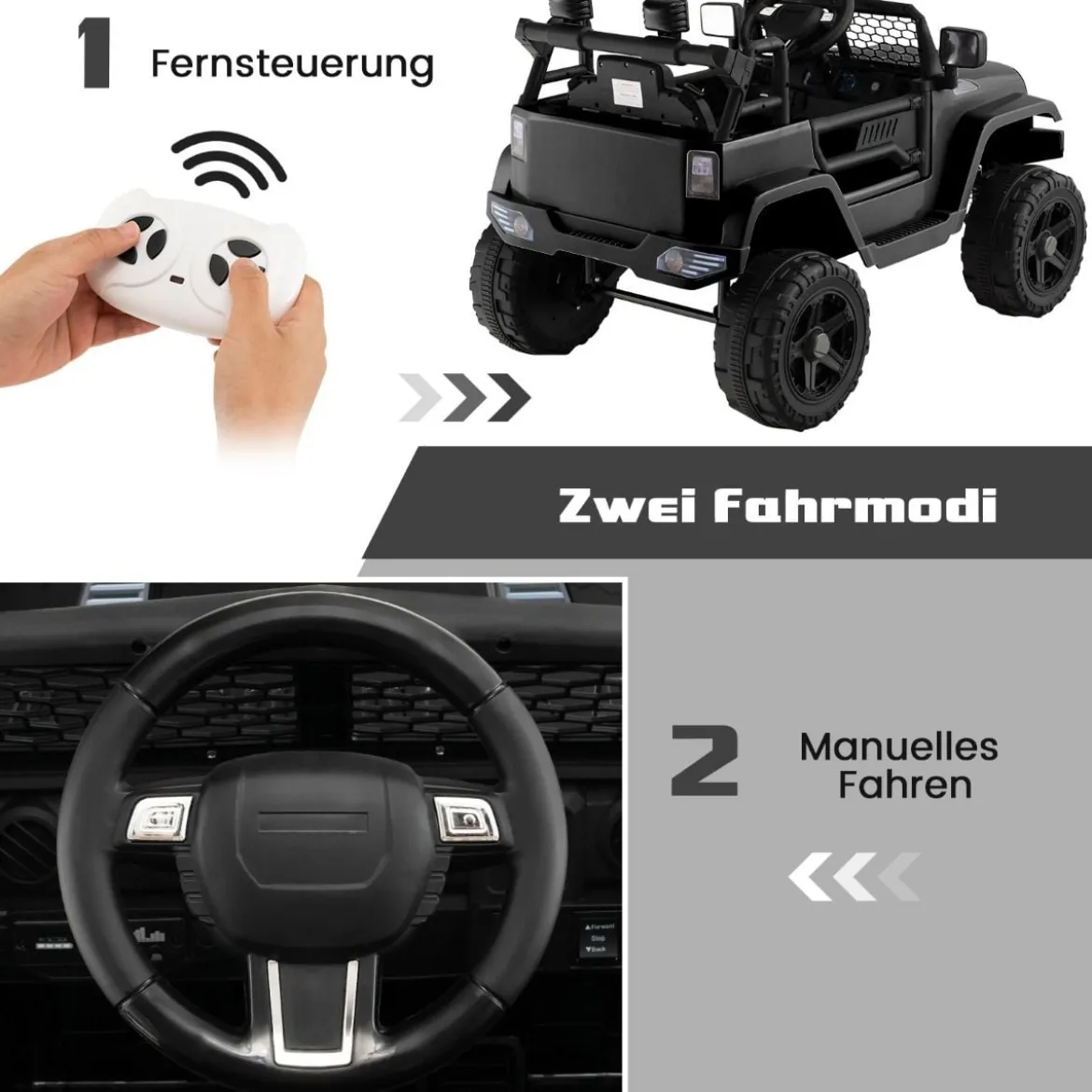 12V Batteriebetriebenes Kinderfahrzeug Elektrisches Kinderfahrzeug mit Fernbedienung Schwarz