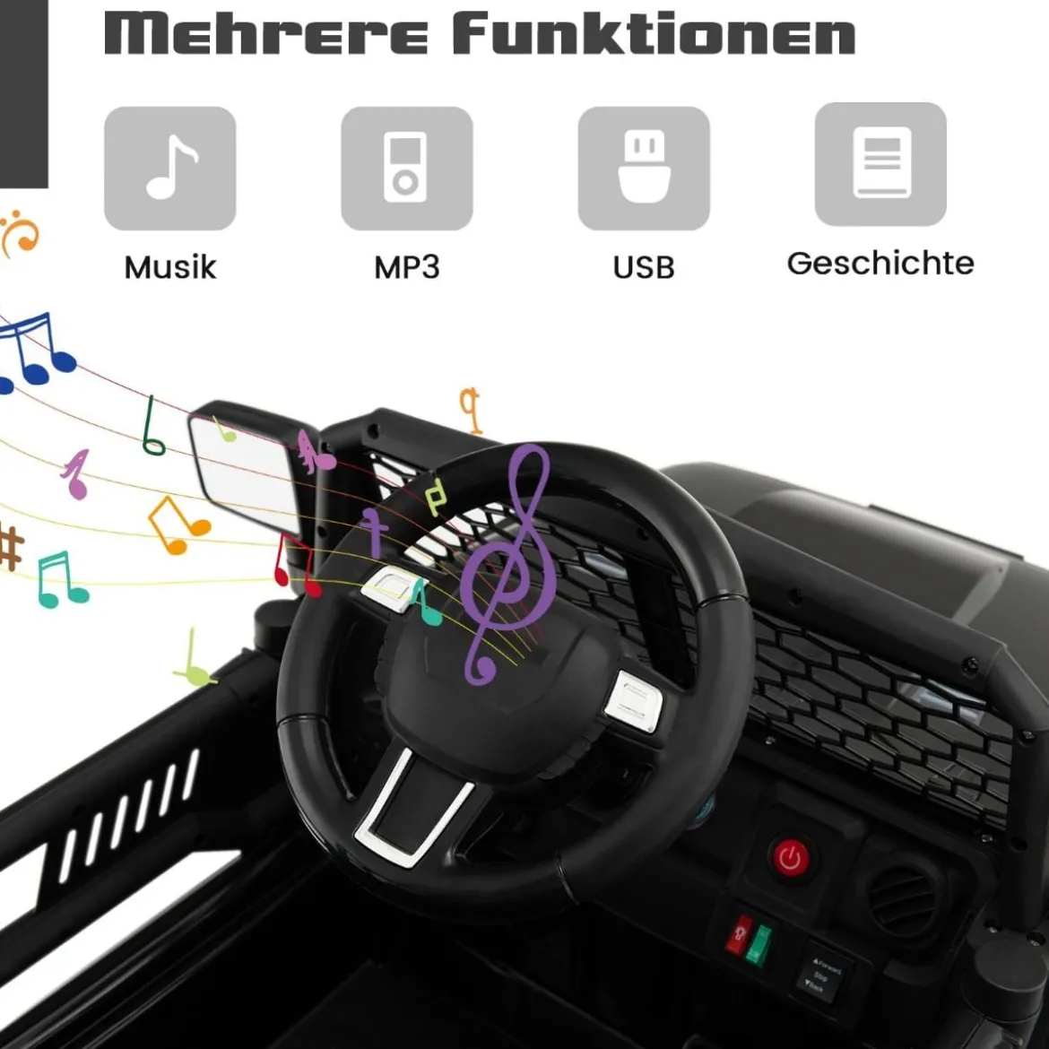 12V Batteriebetriebenes Kinderfahrzeug Elektrisches Kinderfahrzeug mit Fernbedienung Schwarz