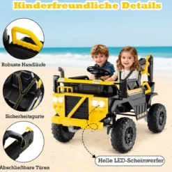 24V Elektrischer Kinder-Tretbagger mit 4WD & Fernsteuerung Baufahrzeug ab 3 Jahren Gelb