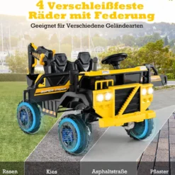 24V Elektrischer Kinder-Tretbagger mit 4WD & Fernsteuerung Baufahrzeug ab 3 Jahren Gelb