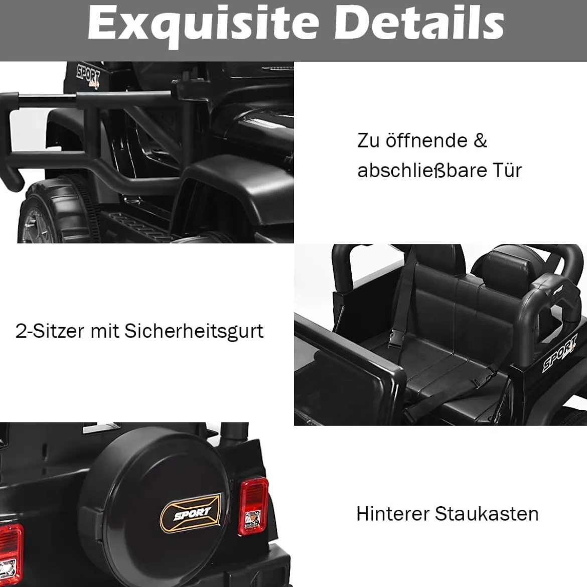 12V Elektroauto Batteriebetriebenes Elektrofahrzeug mit 2Sitzen 123 x 80 x 80 cm Schwarz