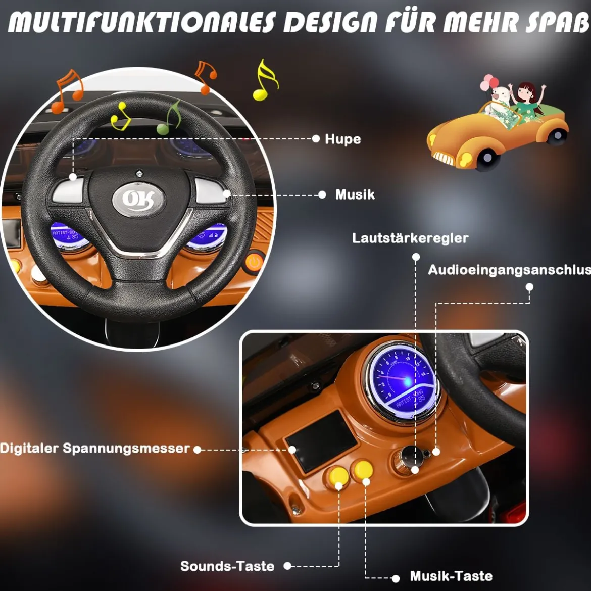 12V Elektrofahrzeug Kinderauto mit Fernbedienung für Kinder 109 x 61 x 63,5 cm Schwarz