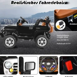 12V Elektrofahrzeug Kinderauto mit Fernbedienung für Kinder 109 x 61 x 63,5 cm Schwarz