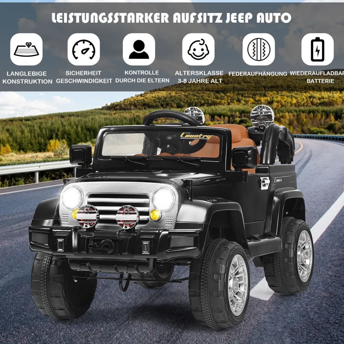 12V Elektrofahrzeug Kinderauto mit Fernbedienung für Kinder 109 x 61 x 63,5 cm Schwarz
