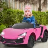 12V Elektro Kinderauto mit Stoßdämpferfeder Fernsteuerung & Musik & Sanftanlauf & Hupe & LED-Leuchten Rosa
