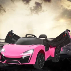 12V Elektro Kinderauto mit Stoßdämpferfeder Fernsteuerung & Musik & Sanftanlauf & Hupe & LED-Leuchten Rosa