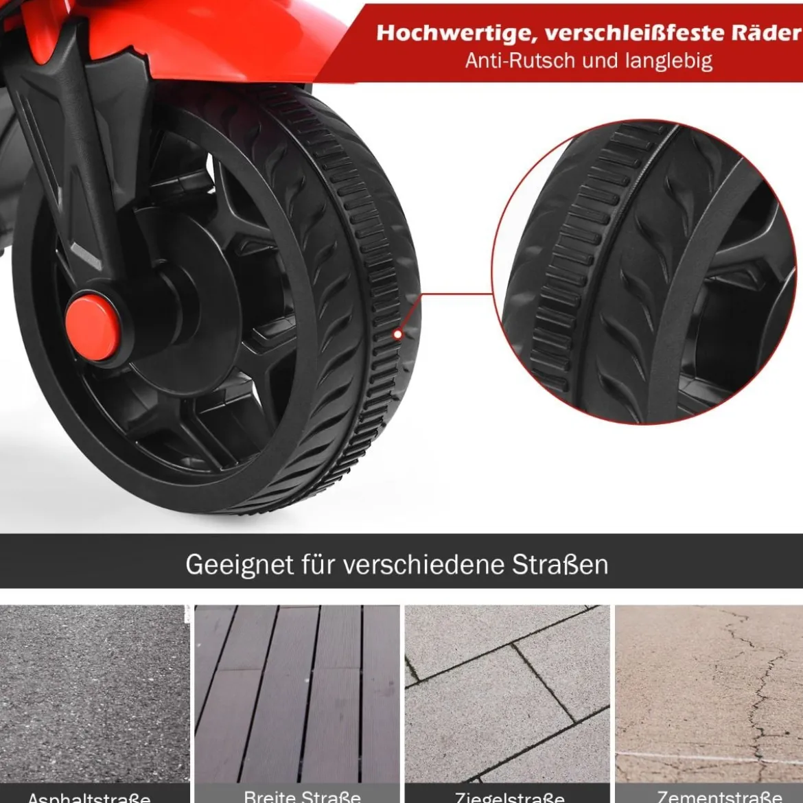 6V Elektro Kindermotorrad mit 2 Stützrädern & Scheinwerfer & USB & Hupe & Musik Rot