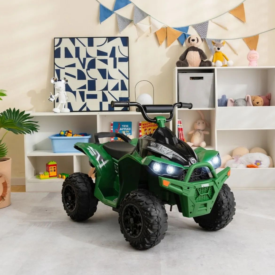 12V Elektro Kinderquad mit 3-5 KM/H Geschwindigkeit 4 Rutschfesten Rollen Hupe & LED-Leuchten Elektroquad
