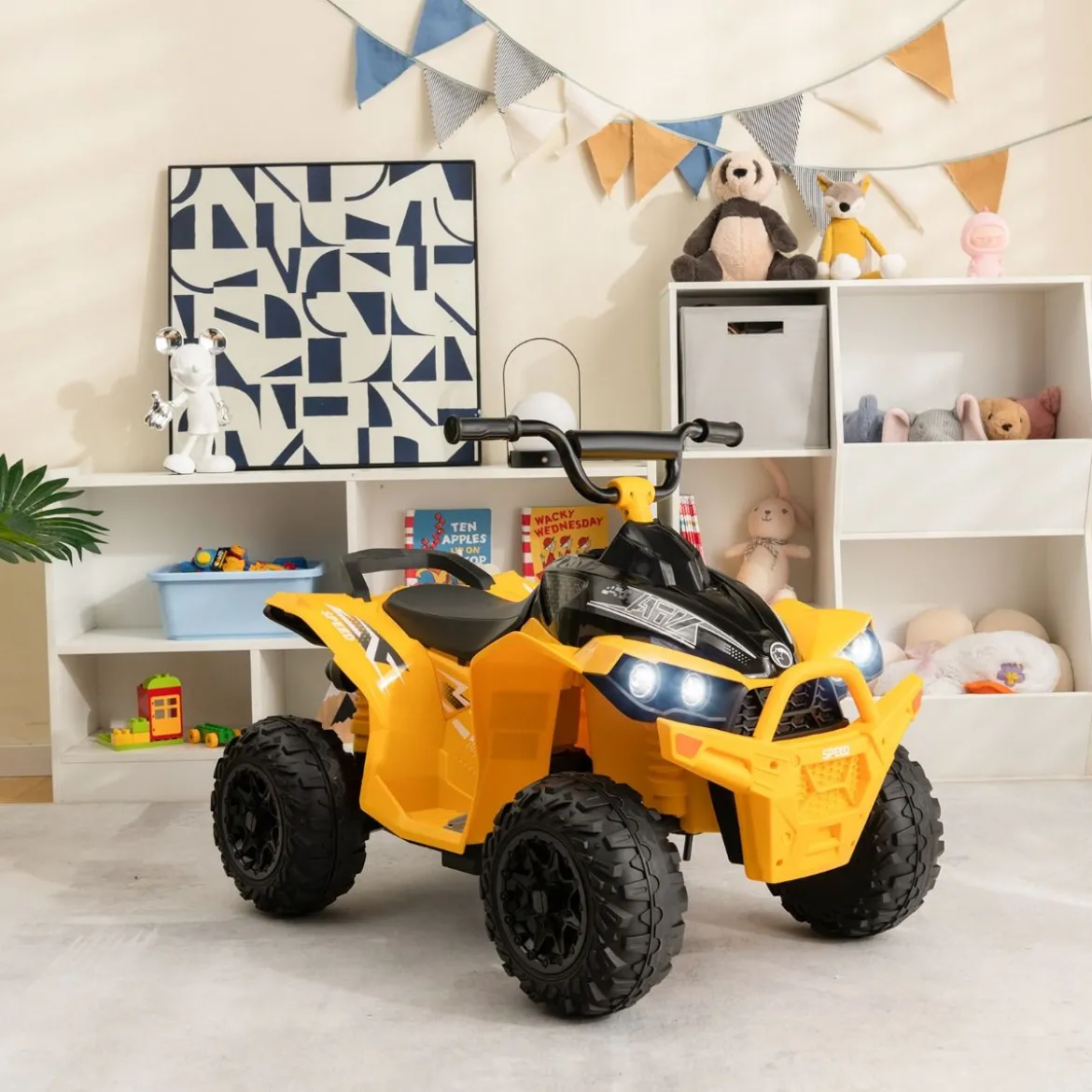 12V Elektro Kinderquad mit 3-5 KM/H Geschwindigkeit 4 Rutschfesten Rollen Hupe & LED-Leuchten Elektroquad