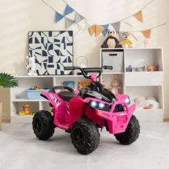 12V Elektro Kinderquad mit 3-5 KM/H Geschwindigkeit 4 Rutschfesten Rollen Hupe & LED-Leuchten Elektroquad