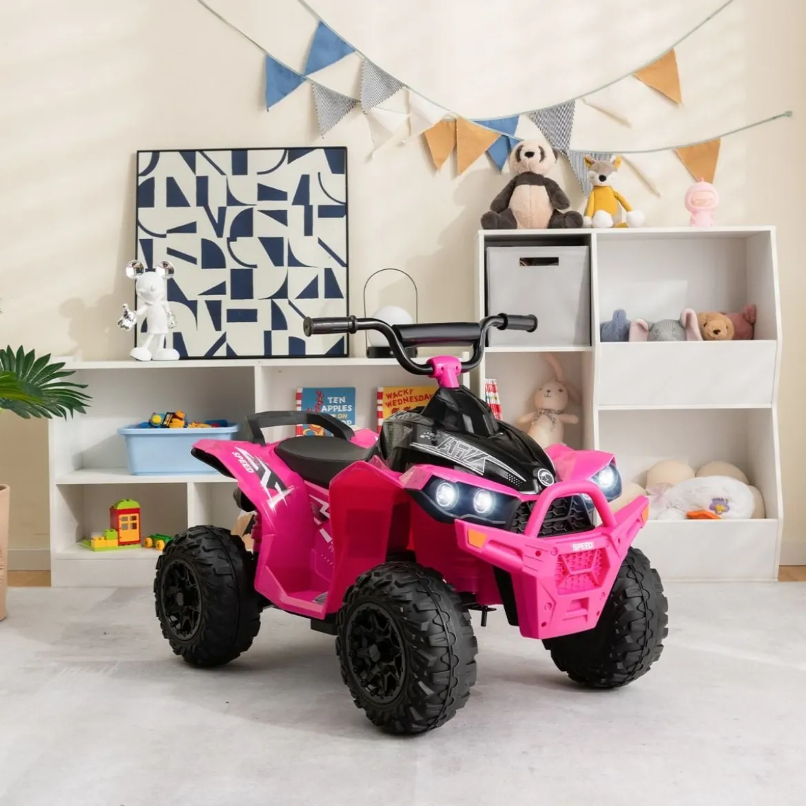 12V Elektro Kinderquad mit 3-5 KM/H Geschwindigkeit 4 Rutschfesten Rollen Hupe & LED-Leuchten Elektroquad