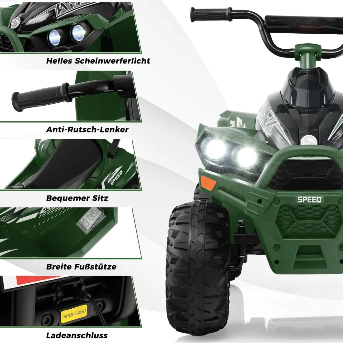 12V Elektro Kinderquad mit 3-5 KM/H Geschwindigkeit 4 Rutschfesten Rollen Hupe & LED-Leuchten Elektroquad