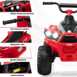 12V Elektro Kinderquad mit 3-5 KM/H Geschwindigkeit 4 Rutschfesten Rollen Hupe & LED-Leuchten Elektroquad