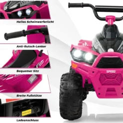 12V Elektro Kinderquad mit 3-5 KM/H Geschwindigkeit 4 Rutschfesten Rollen Hupe & LED-Leuchten Elektroquad