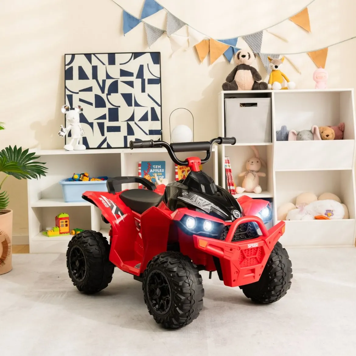 12V Elektro Kinderquad mit 3-5 KM/H Geschwindigkeit 4 Rutschfesten Rollen Hupe & LED-Leuchten Elektroquad