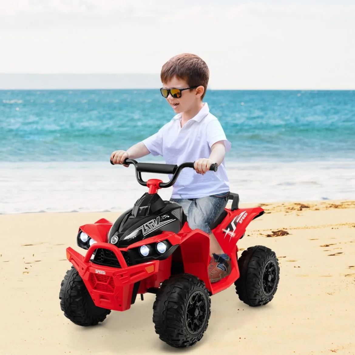 12V Elektro Kinderquad mit 3-5 KM/H Geschwindigkeit 4 Rutschfesten Rollen Hupe & LED-Leuchten Elektroquad