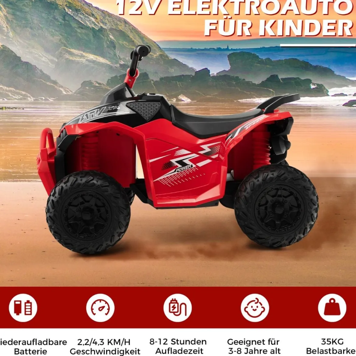 12V Elektro Kinderquad mit 3-5 KM/H Geschwindigkeit 4 Rutschfesten Rollen Hupe & LED-Leuchten Elektroquad