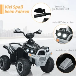 12V Elektro Kinderquad mit Musik Hupe und LED Scheinwerfer Elektroquad Schwarz