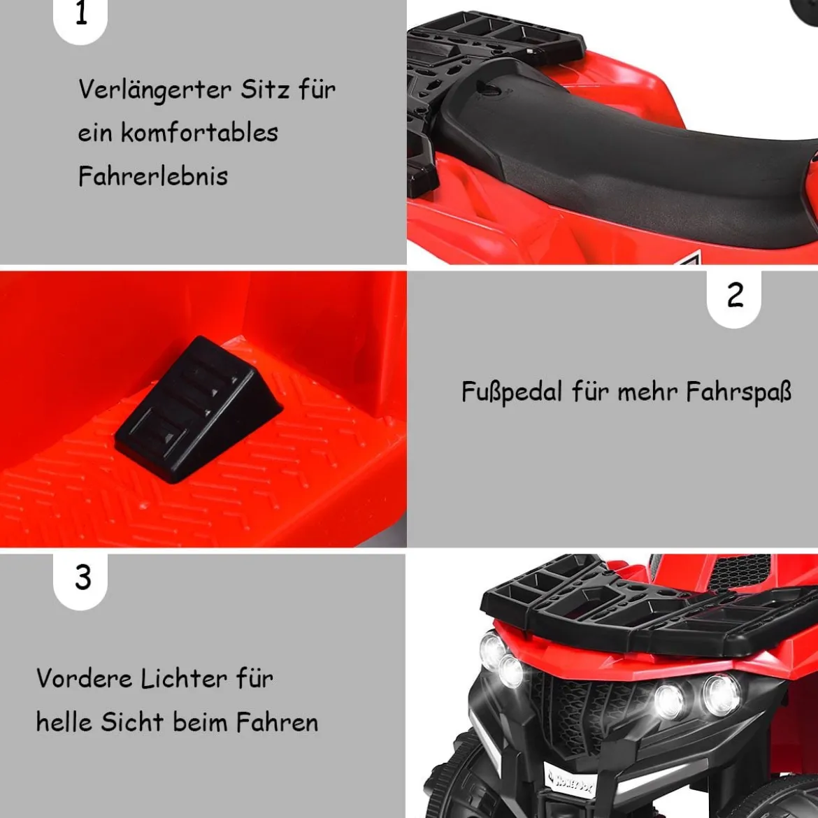 6V Elektro Kinderquad mit Musik, MP3, USB und AUX für Jungs und Mädchen 41 x 68,5 x 49,5 cm Rot