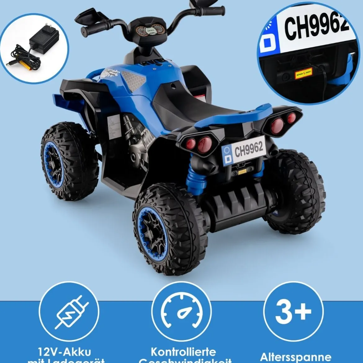 12V Elektro Kinderquad mit Musik Hupe und LED Scheinwerfer Elektroquad Blau