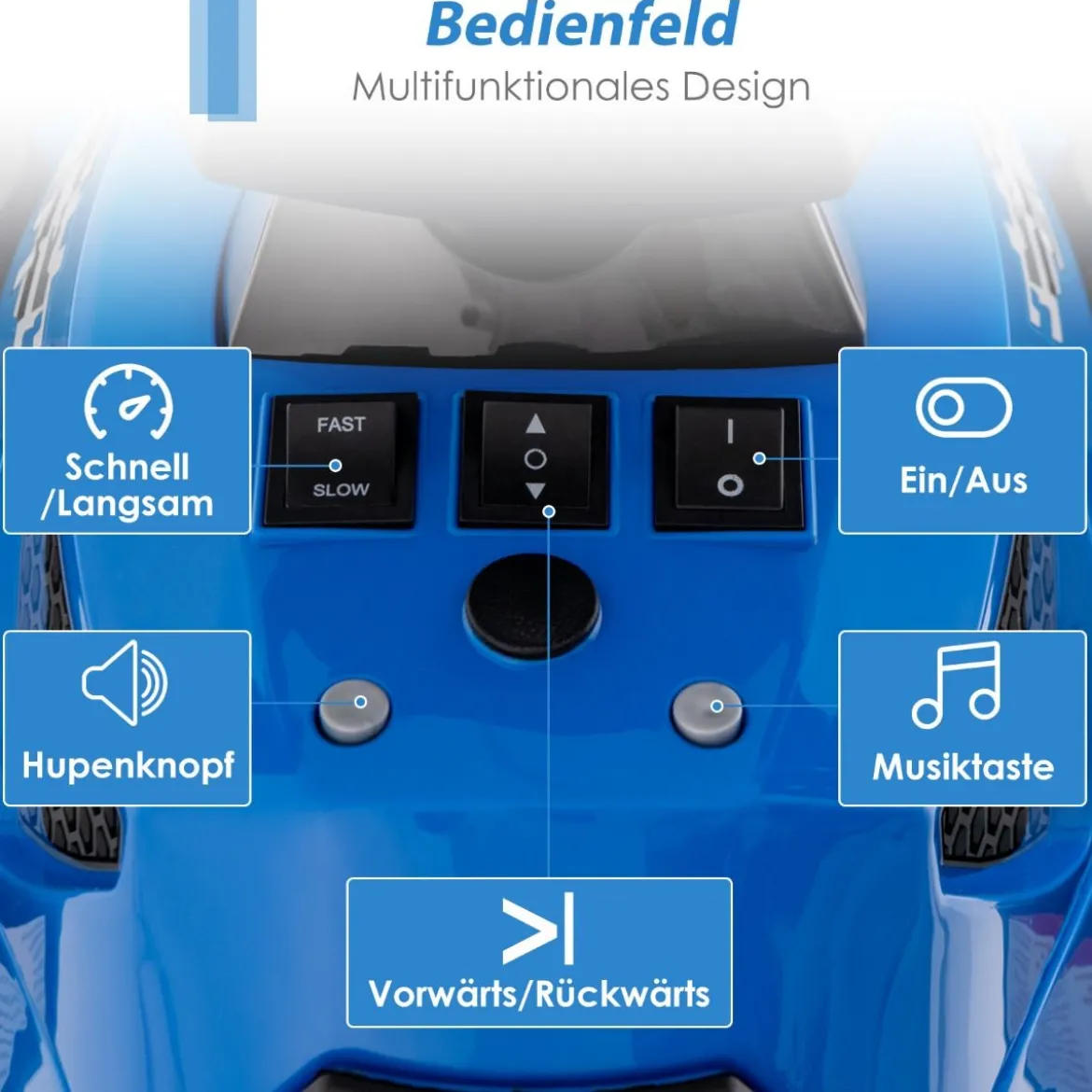 12V Elektro Kinderquad mit Musik Hupe und LED Scheinwerfer Elektroquad Blau