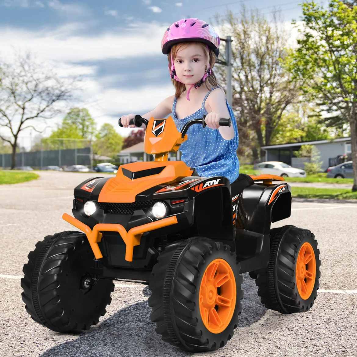 12V Elektro Kinderquad mit Scheinwerfer Mini Elektroquad mit Musik & Hupe Kinderauto Orange