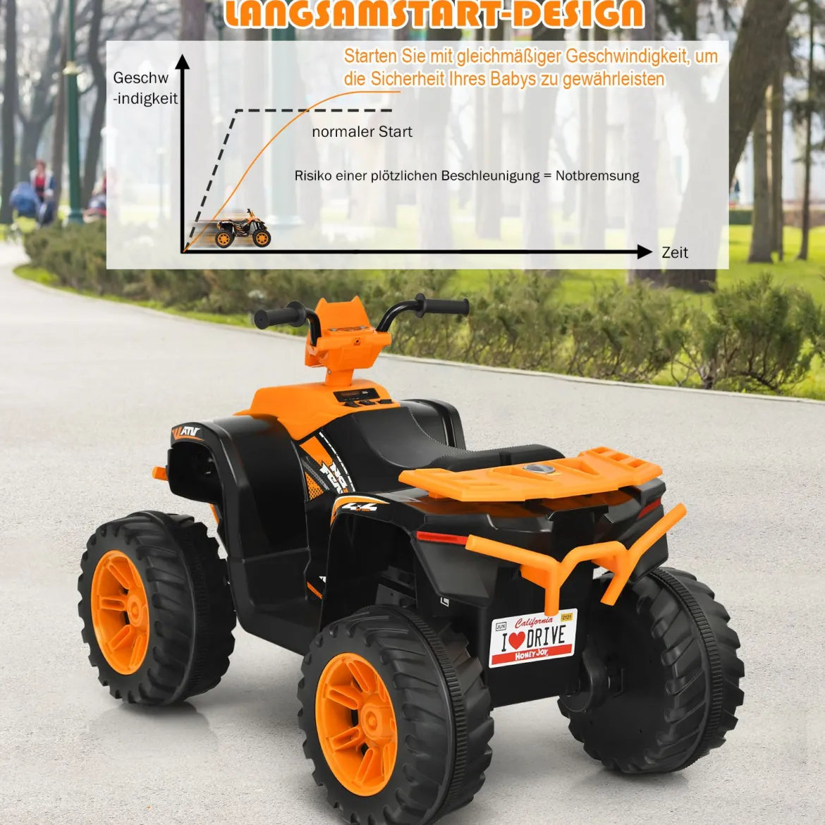 12V Elektro Kinderquad mit Scheinwerfer Mini Elektroquad mit Musik & Hupe Kinderauto Orange