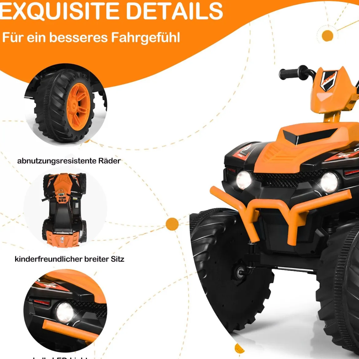 12V Elektro Kinderquad mit Scheinwerfer Mini Elektroquad mit Musik & Hupe Kinderauto Orange
