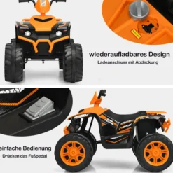 12V Elektro Kinderquad mit Scheinwerfer Mini Elektroquad mit Musik & Hupe Kinderauto Orange