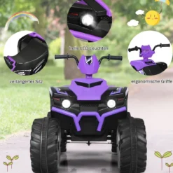 12V Elektro Kinderquad mit Scheinwerfer Mini Elektroquad mit Musik & Hupe Lila
